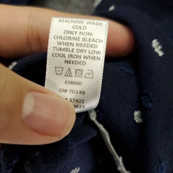 Loft Top Womens Medium Navy Blue Embroidered Floral Softened Button Blouse - Picture 4 of 10